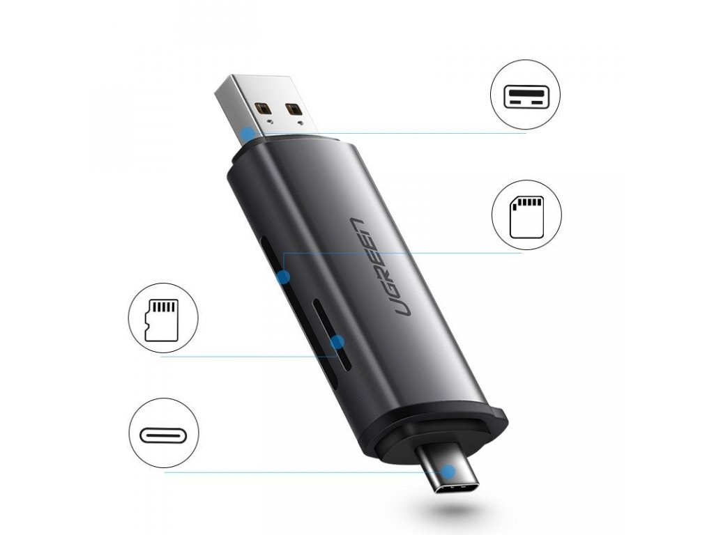 Čtečka karet SD / micro SD na USB 3.0 / USB-C 3.0 šedá (50706)