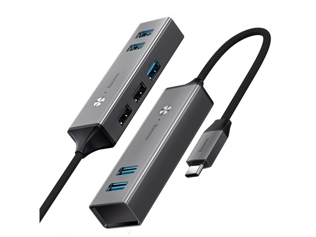 Cube adapter HUB adaptér z konektoru USB-C na 5x USB (3x USB 3.0, 2x USB 2.0) šedý (CAHUB-D0G)