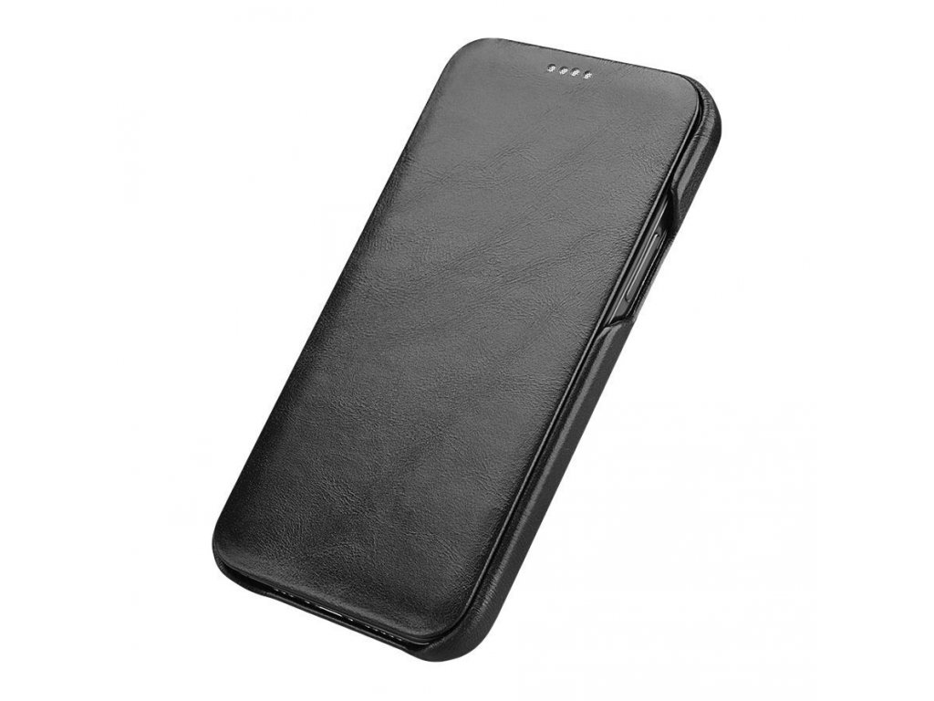 Curved Edge Vintage Folio kožené pouzdro iPhone 12 Pro Max černé (RIX1202 black)