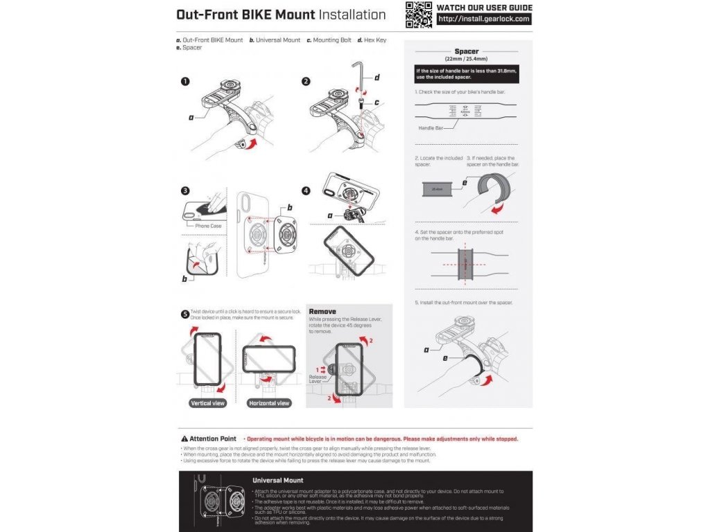 Cyklistický držák Gearlock MF100 Out Front Bike Mount