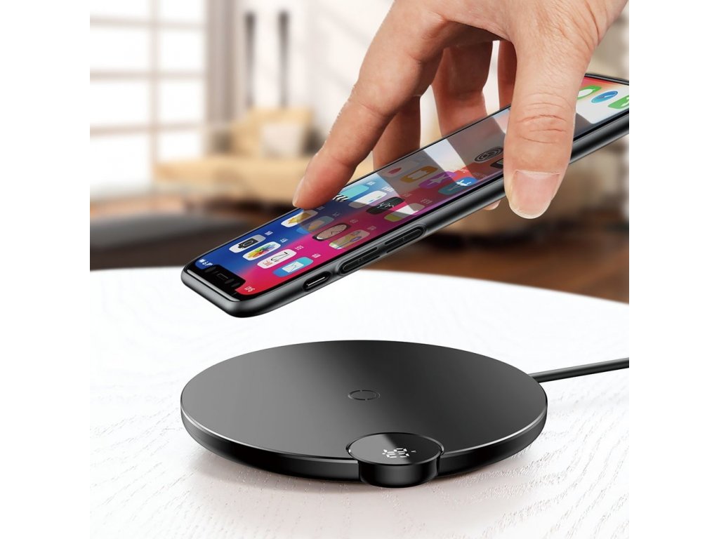 Digital LED Display Wireless Charger bezdrátová nabíječka Qi se zobrazením napětí nabíjení (WXSX-01) černá