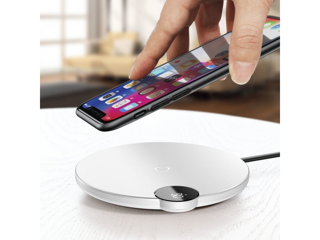 Digital LED Display Wireless Charger bezdrátová nabíječka Qi se zobrazením napětí nabíjení (WXSX-02) bílá