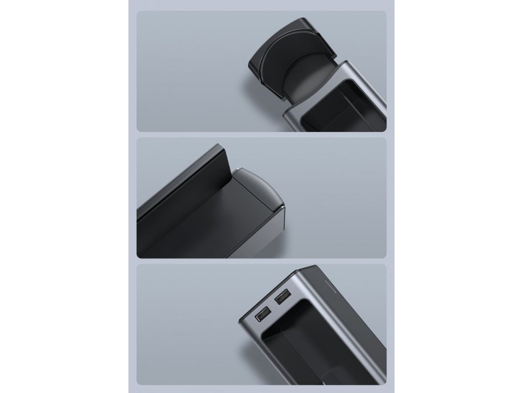 Držák nápojů do auta HUB 2x USB nabíjení - stříbrný