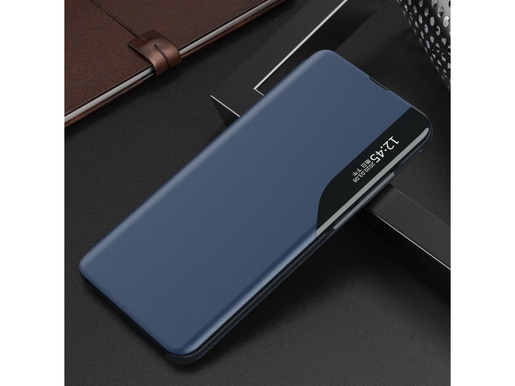 Eco Leather View Case elegantní pouzdro s klapkou a funkcí podstavce Huawei Y5p modré