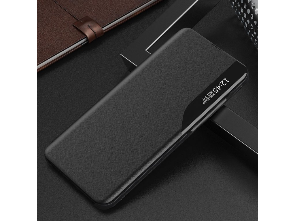 Ekologické kožené knížkové pouzdro pro Xiaomi Redmi Note 12 5G / Poco X5 5G s odklápěcím stojánkem černé