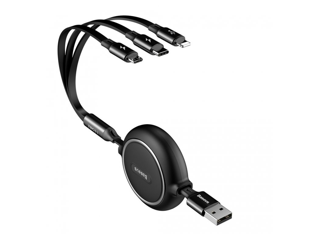 Elastický datový kabel 3v1 USB pro M+L+T 3,5A 1,2 m černý