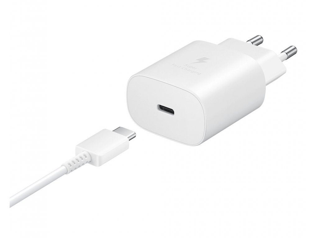 Cestovní nabíječka + USB-C Datový Kabel Samsung 25W - bílá