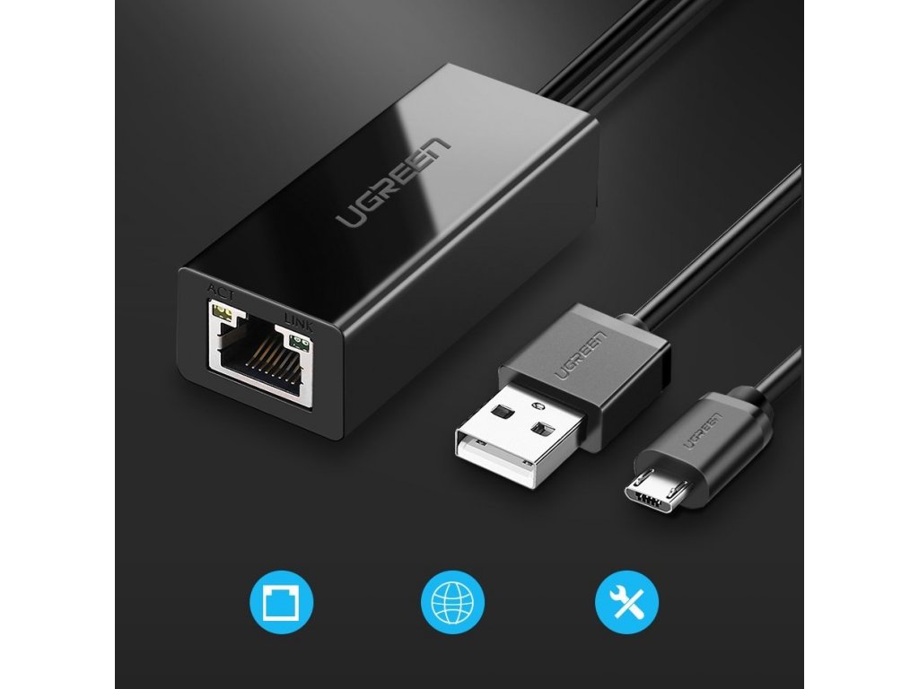 externí síťová karta micro USB 100Mbps pro Chromecast 1m černá (30985)