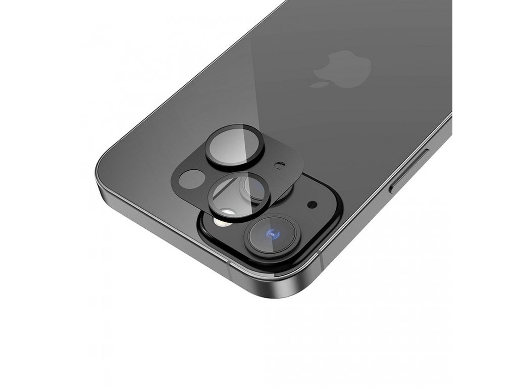 Ffexibilní tvrzené sklo s kovovým rámečkem fotoaparátu pro iPhone 13 / iPhone 13 mini černé (A18)