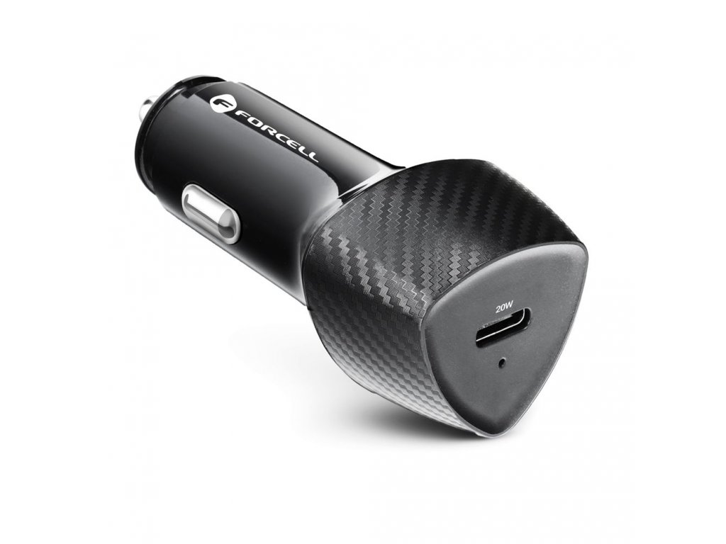 FORCELL CARBON car charger Type C 3.0 PD20W CC50-1C black (Total 20W) + cable for Apple Lightning 8-pin PD20W