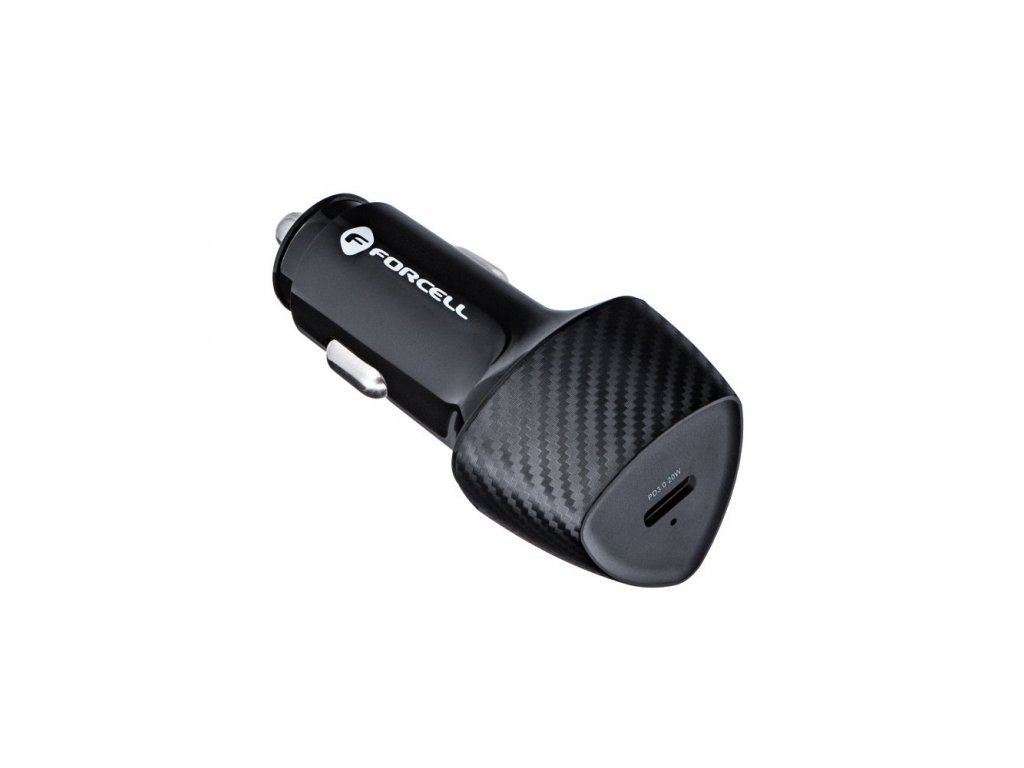 FORCELL CARBON nabíječka do auta typ C 3.0 černá (celkem 20W) + kabel pro typ C