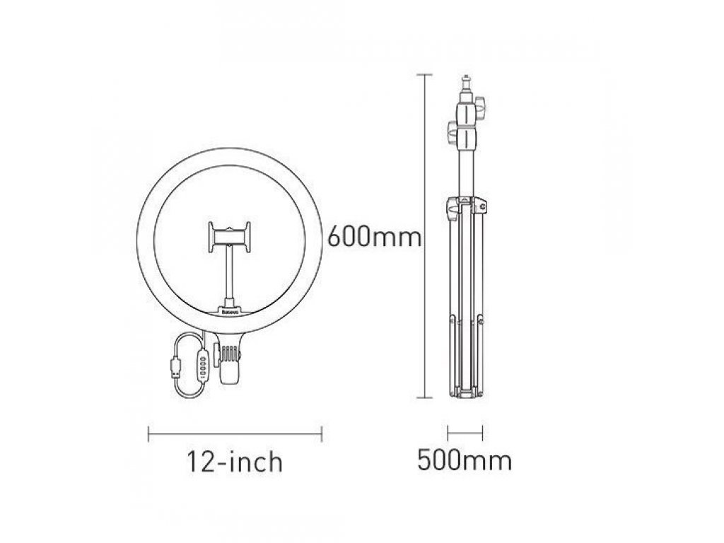Fotografické 12'' kruhové LED světlo s bleskem pro smartphone pro selfie fotografie Live Stream a videa (YouTube, TikTok) + vysoký stativ (CRZB12-B01), černý