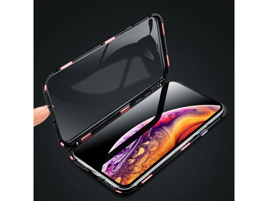 Full Magnetic Case magnetické pouzdro 360 na přední i zadní část + sklo na displej Huawei Mate 30 Lite černo/průsvitné