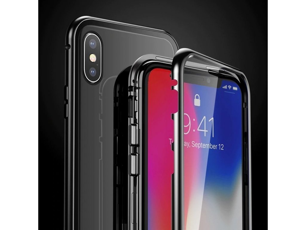 Full Magnetic Case magnetické pouzdro 360 na přední i zadní část + sklo na displej iPhone 11 Pro Max černo/průsvitné