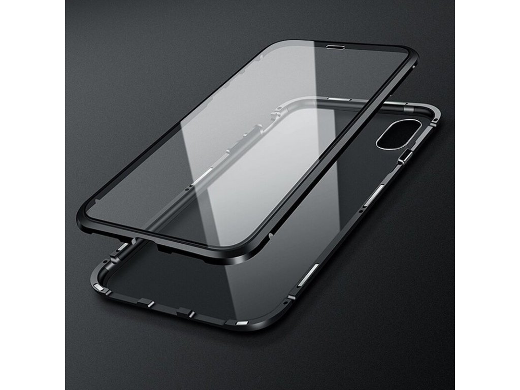 Full Magnetic Case magnetické pouzdro 360 na přední i zadní část + sklo na displej iPhone 11 Pro Max černo/průsvitné