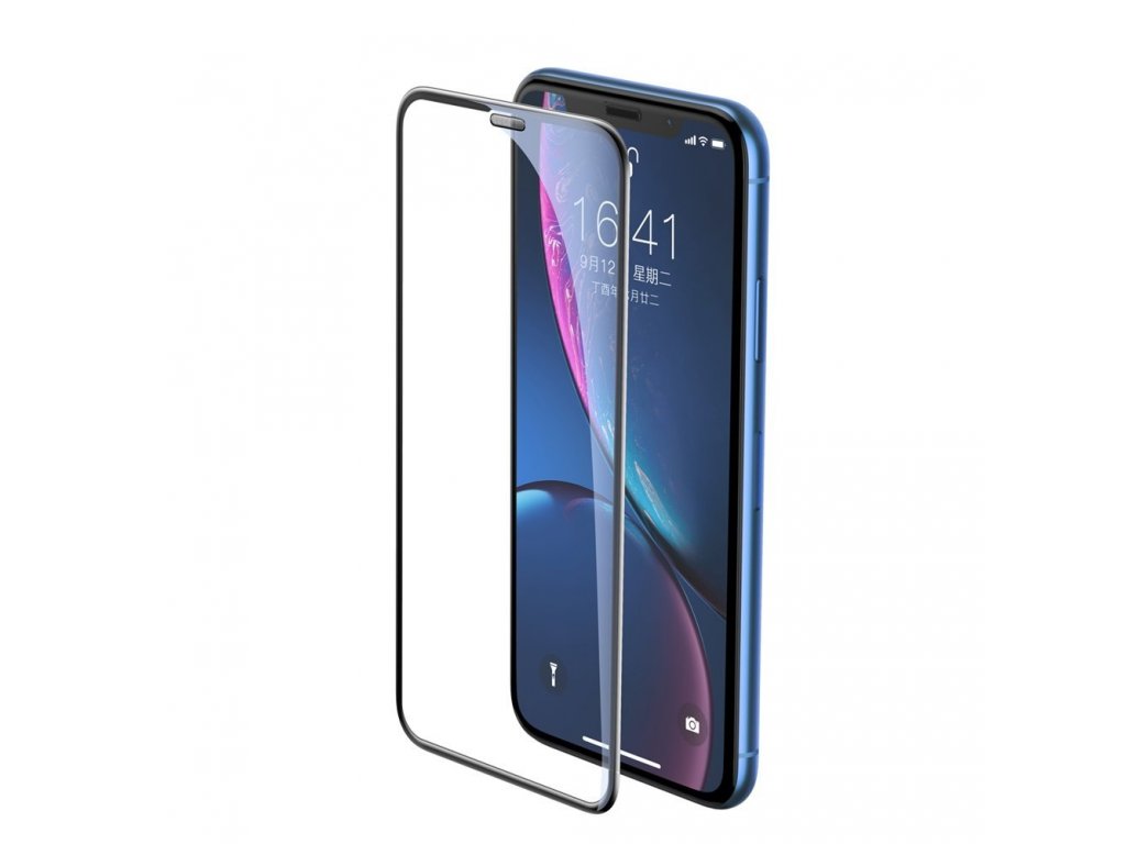 Full-screen tvrzené sklo 3D na celý displej s krytem na reproduktor Apple iPhone XR černé (SGAPIPH61-WA01)