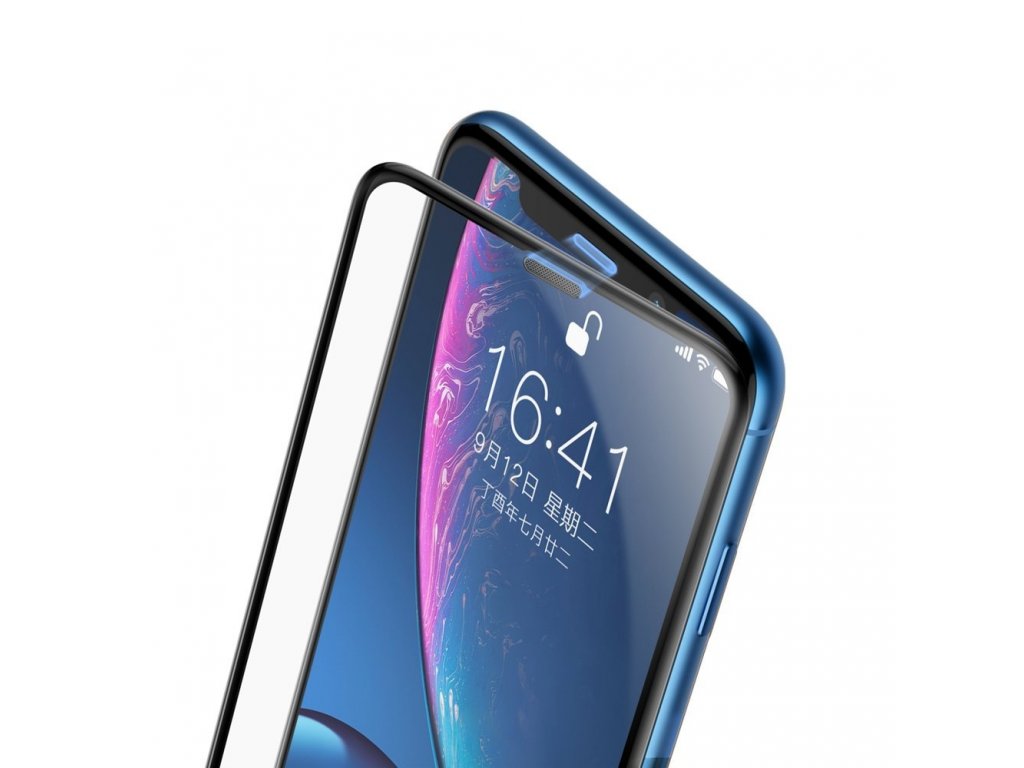 Full-screen tvrzené sklo 3D na celý displej s krytem na reproduktor Apple iPhone XR černé (SGAPIPH61-WA01)