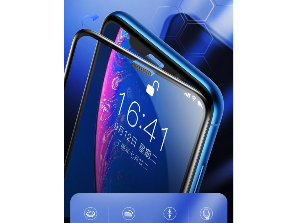 Full-screen tvrzené sklo 3D na celý displej s krytem na reproduktor Apple iPhone XR černé (SGAPIPH61-WA01)