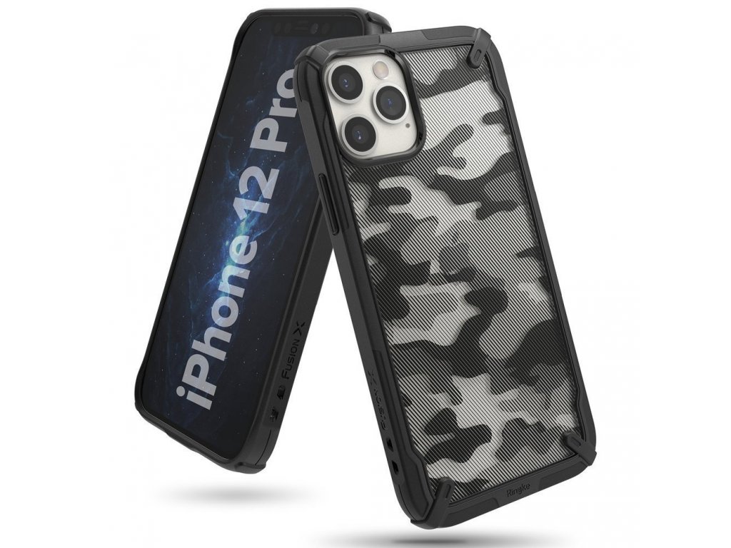 Fusion X Design pancéřové pouzdro s rámem iPhone 12 Pro / iPhone 12 černé Camo Black (XDAP0016)