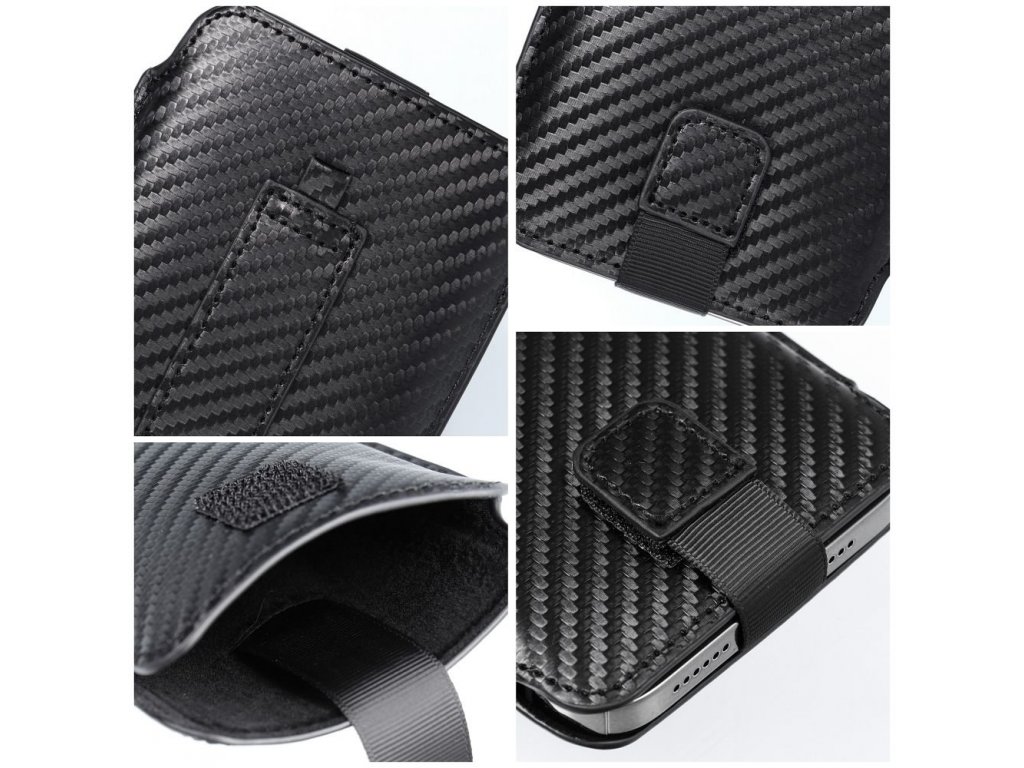 Univerzální pouzdro Forcell POCKET Carbon - model 17 - pro SAMSUNG A02s / A03s / A12 / A21s / A32 5G / A42 5G / A72 5G / M12 XIAOMI Redmi 9A / 9AT / 9c / Note 10 PRO / Mi11 OPPO A52 / A72 / A92 REALME 7i VIVO Y52 5G / Y72 5G