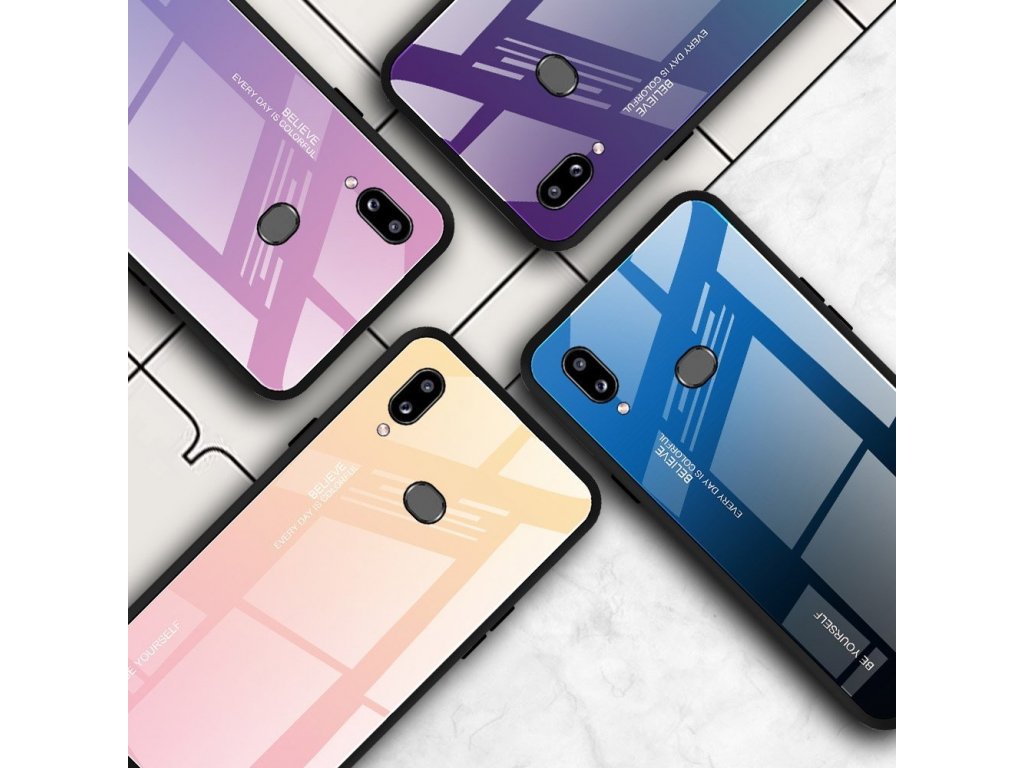 Gradient Glass pouzdro s vrstvou z tvrzeného skla Samsung Galaxy A20e růžové