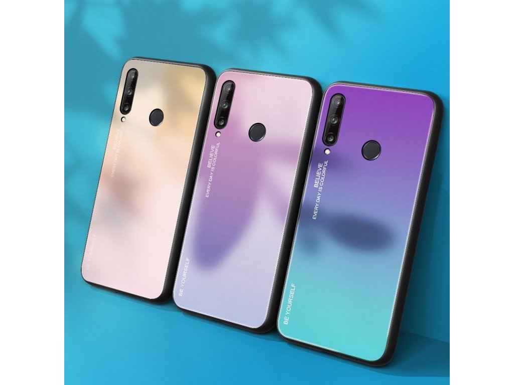 Gradient Glass pouzdro z tvrzeného skla Huawei P40 Lite E růžově/fialové