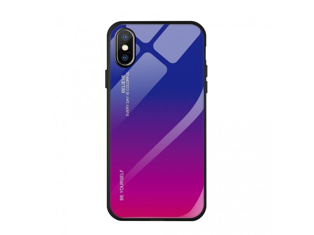 Gradient Glass pouzdro z tvrzeného skla iPhone XS Max růžově/fialové