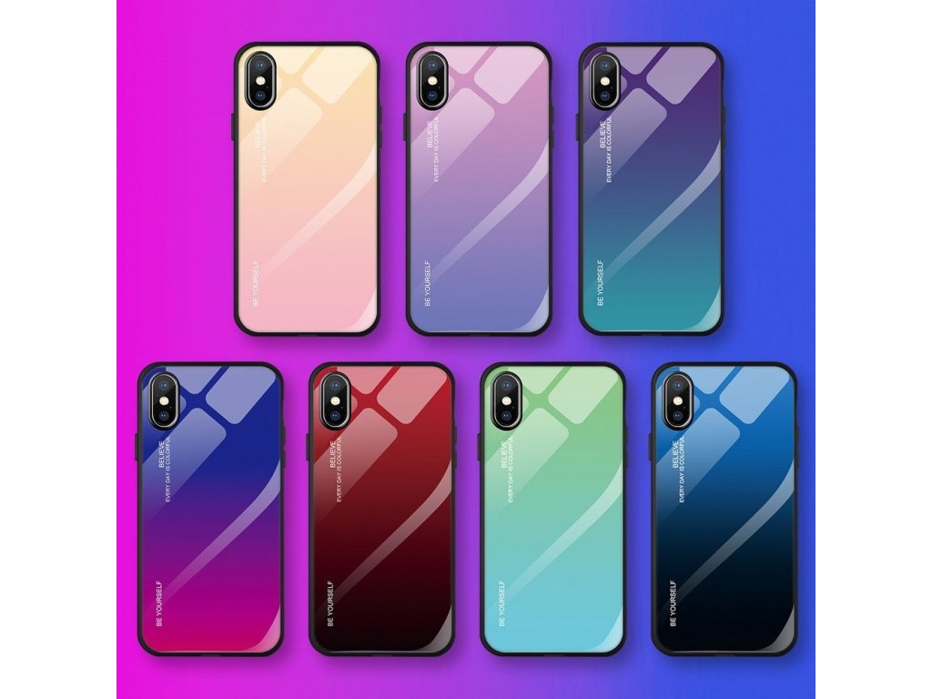 Gradient Glass pouzdro z tvrzeného skla iPhone XS Max růžově/fialové