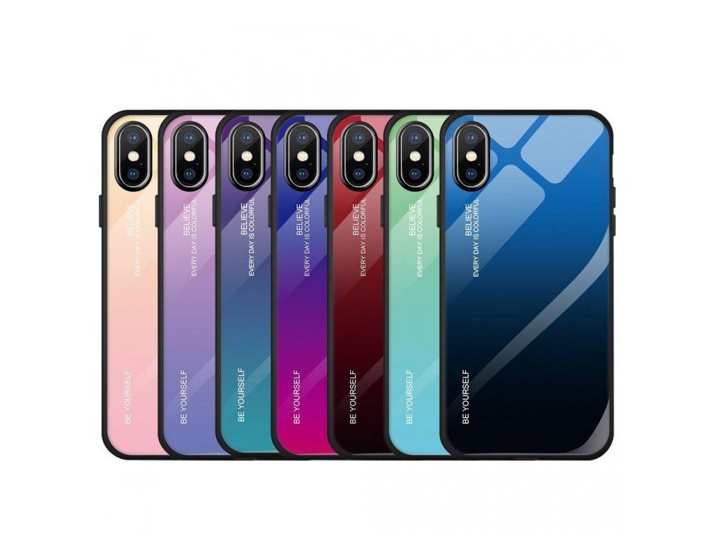 Gradient Glass pouzdro z tvrzeného skla iPhone XS Max růžově/fialové