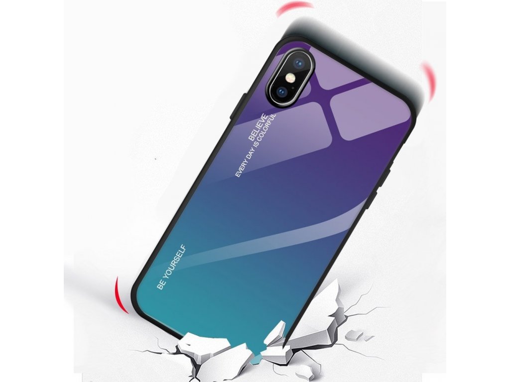 Gradient Glass pouzdro z tvrzeného skla iPhone XS Max růžově/fialové