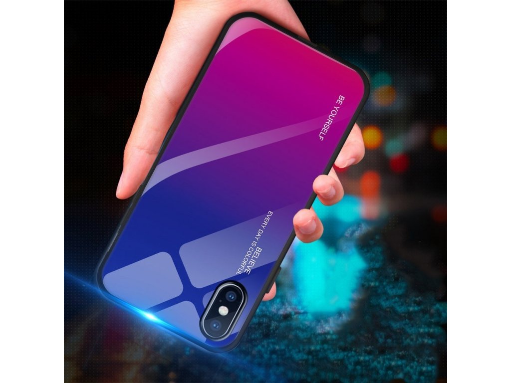 Gradient Glass pouzdro z tvrzeného skla iPhone XS Max růžově/fialové