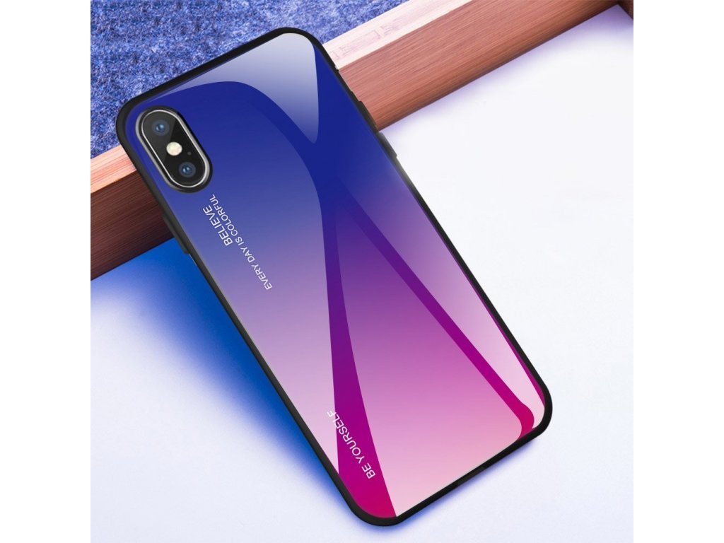 Gradient Glass pouzdro z tvrzeného skla iPhone XS Max růžově/fialové