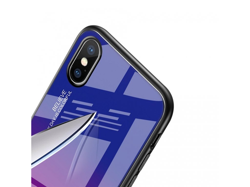 Gradient Glass pouzdro z tvrzeného skla iPhone XS Max růžově/fialové