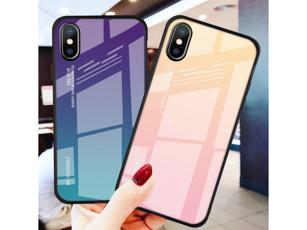 Gradient Glass pouzdro z tvrzeného skla iPhone XS Max růžově/fialové