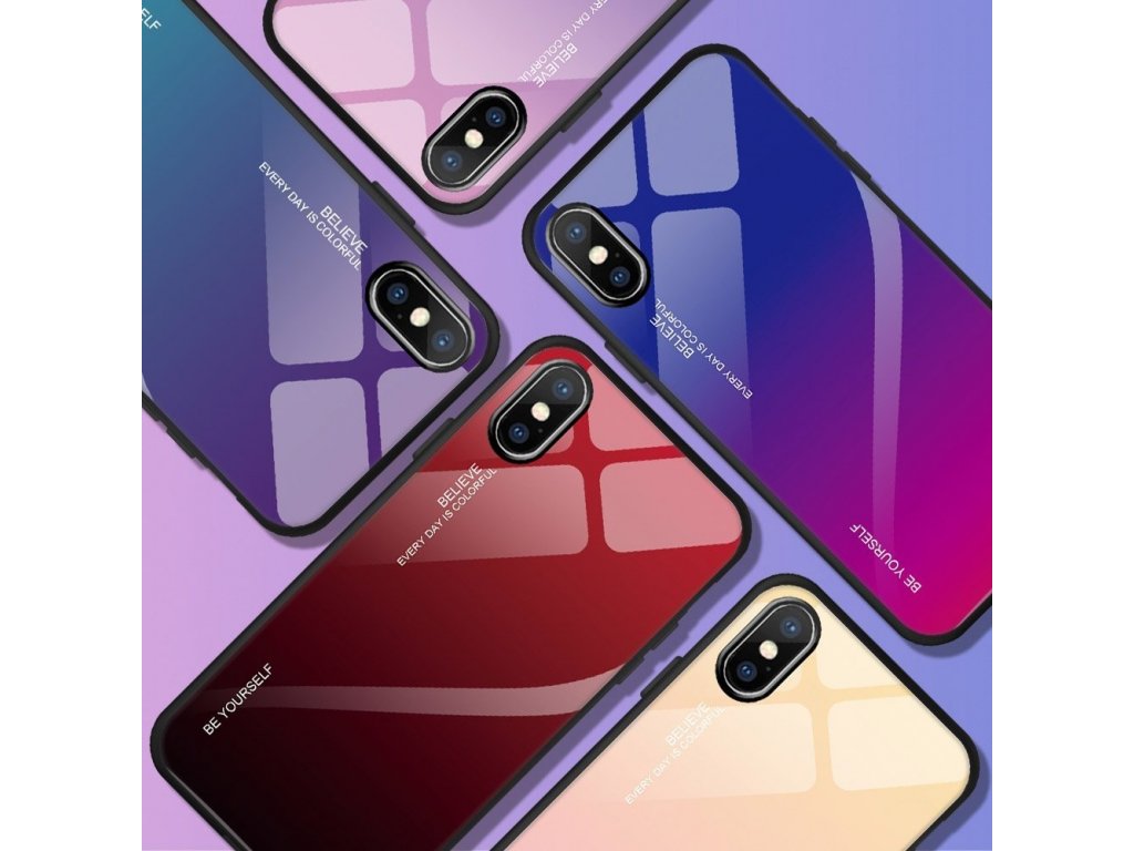 Gradient Glass pouzdro z tvrzeného skla iPhone XS Max růžově/fialové