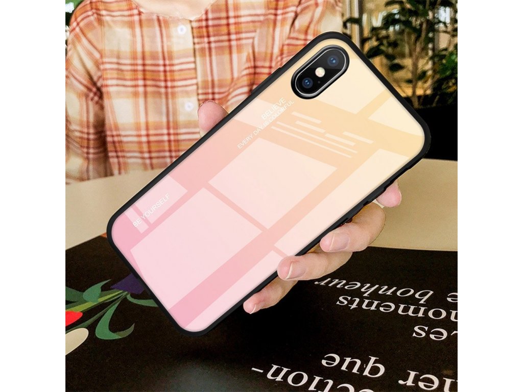 Gradient Glass pouzdro z tvrzeného skla iPhone XS Max růžově/fialové