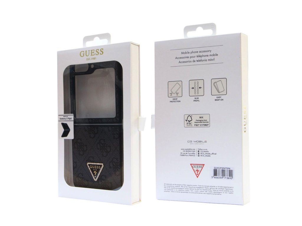 Guess 4G PU Leather Triangle Zadní Kryt pro Samsung Galaxy Z Flip 5 Black