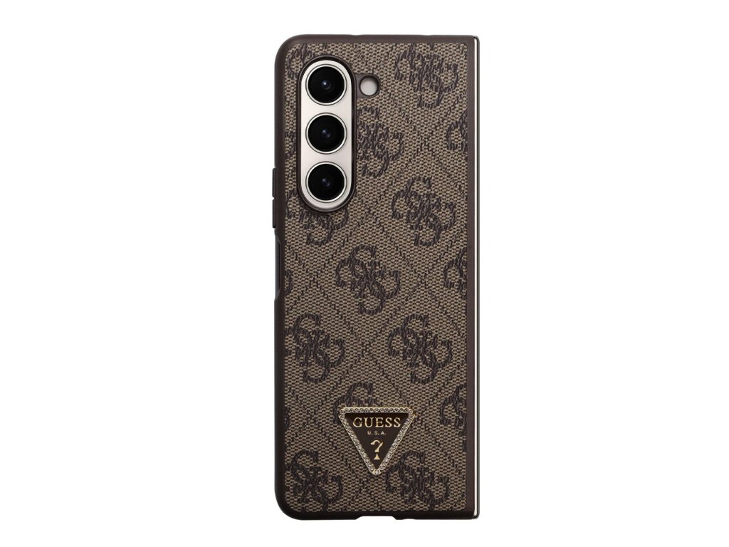 Guess 4G PU Leather Triangle Zadní Kryt pro Samsung Galaxy Z Fold 5 Brown