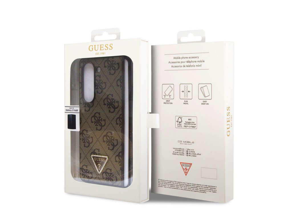 Guess 4G PU Leather Triangle Zadní Kryt pro Samsung Galaxy Z Fold 5 Brown