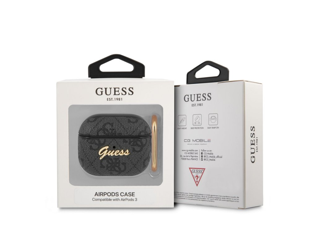 Pouzdro Guess 4G Script PC/PU pro Airpods 3 - šedé