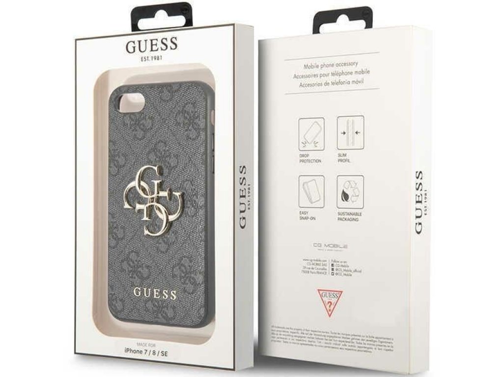 Guess Pevný obal 4G velké kovové logo pro iPhone 7 / 8 / SE 2020 / 2022 - šedé 