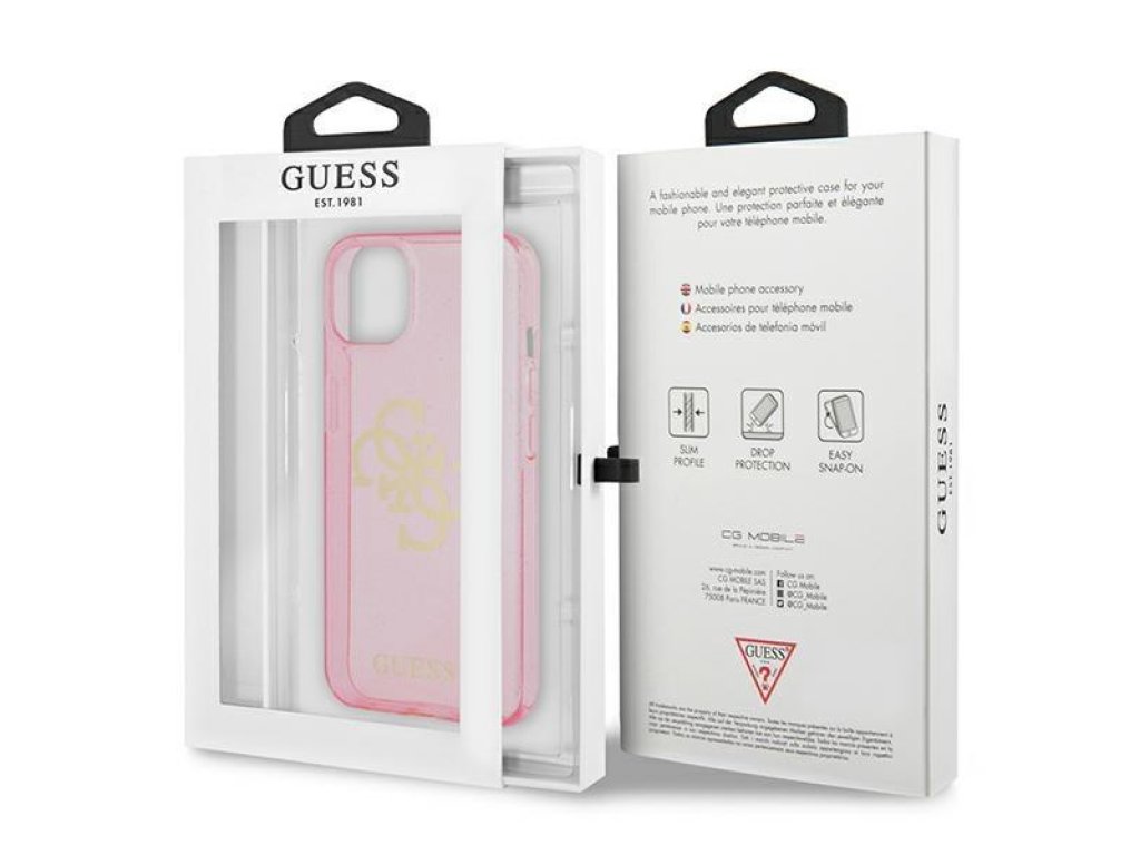 Guess Pevné pouzdro Glitter 4G Big Logo pro iPhone 13 mini 5,4" - růžové