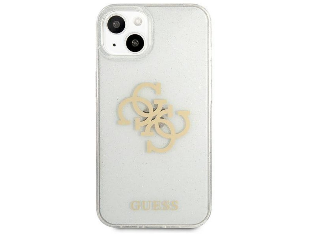 Guess pevné pouzdro Glitter 4G Big Logo pro iPhone 13 mini 5,4" - průhledné 