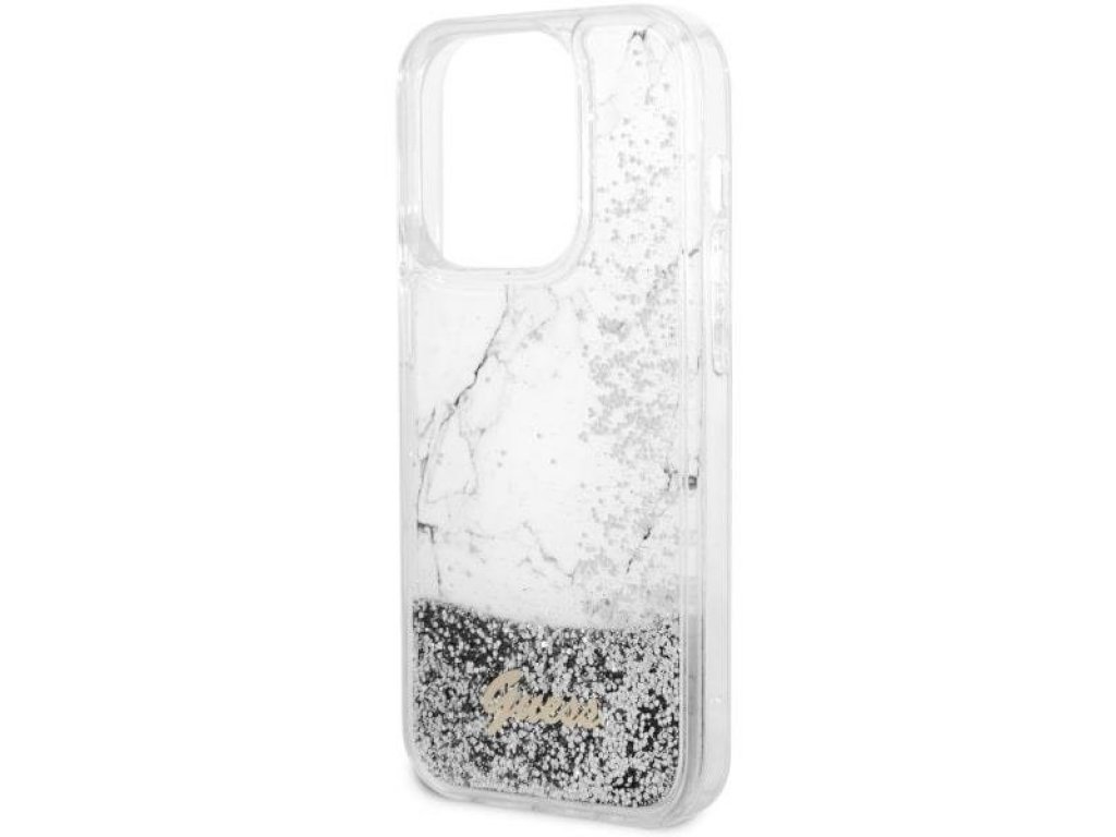 Guess Pevný obal Liquid Glitter Marble pro iPhone 14 Pro 6,1" - bílý