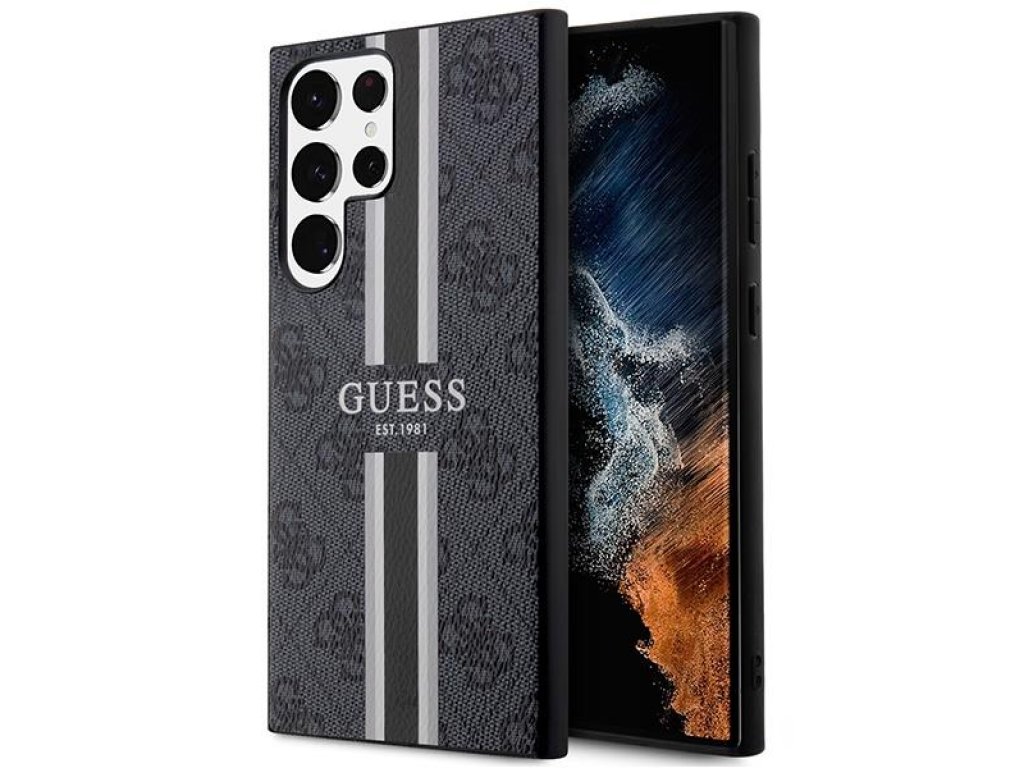 Guess Pevné pouzdro 4G Printed Stripe pro Samsung Galaxy S23 Ultra - černé