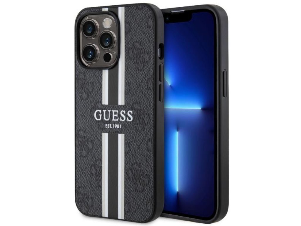 Guess Pevný obal 4G Printed Stripes MagSafe pro iPhone 13 Pro / 13 6,1" - černý 