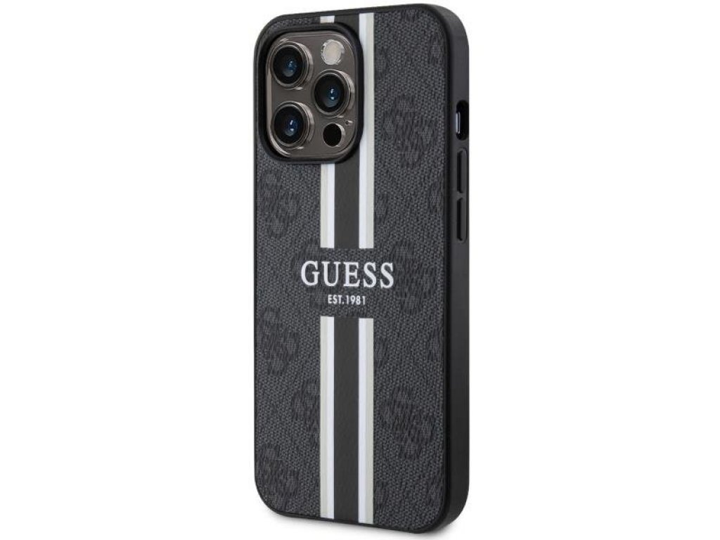 Guess Pevný obal 4G Printed Stripes MagSafe pro iPhone 13 Pro / 13 6,1" - černý 