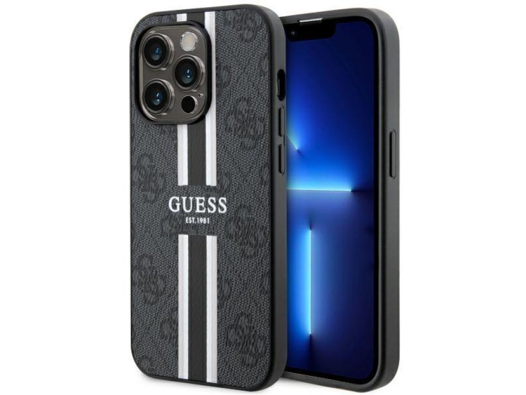 Guess Pevné pouzdro 4G Printed Stripes MagSafe pro iPhone 14 Pro 6,1" - černé