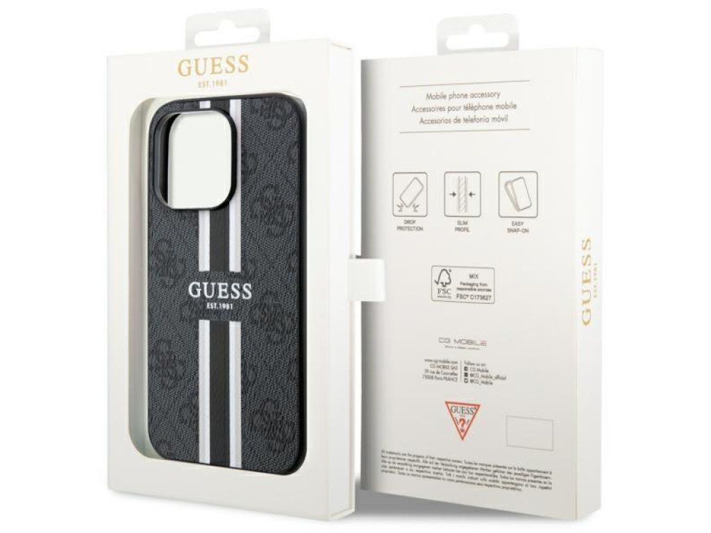 Guess Pevné pouzdro 4G Printed Stripes MagSafe pro iPhone 14 Pro 6,1" - černé