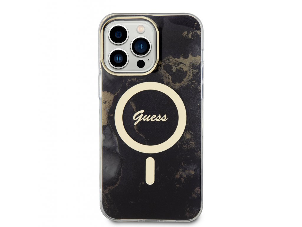 Guess Marble IML MagSafe Kompatibilní Zadní Kryt pro iPhone 14 Pro Max Black